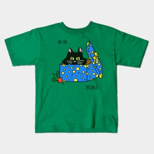 Scared Cat Hiding in a Present Box Kids T-Shirt